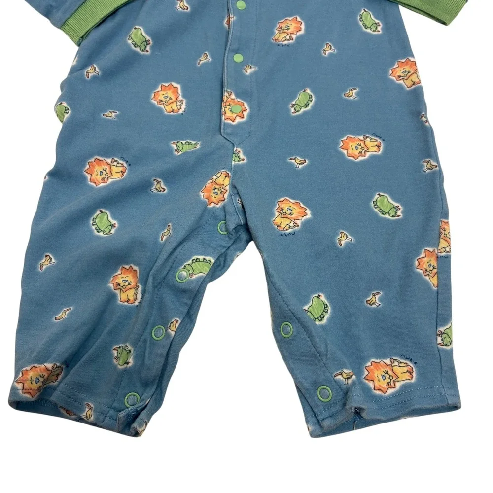 Carter's Baby 6-9M Romper Blue Vintage 2001 Lion Turtle Animal Print Snap Up